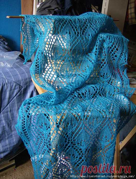 Кружевной палантин узором "листья". Спицами. Без перевода. / Обсуждение на LiveInternet - Российский Сервис Онлайн-Дневников