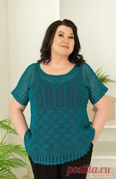 Кофточка цвета морской волны с приспущщенным рукавом в филейной технике от Валентины Дьяченко. - ВЯЗАНАЯ МОДА+ ДЛЯ НЕМОДЕЛЬНЫХ ДАМ - Страна Мам