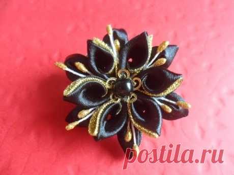 Брошь " Черное Золото " Мастер класс Канзаши / Сreativity kanzashi tutorial