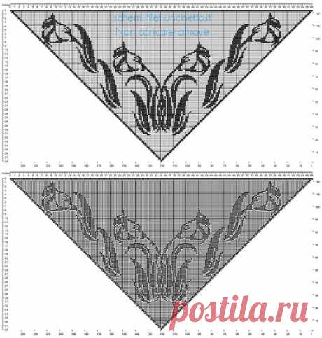 Филейные схемы для вязания треугольных шалей крючком