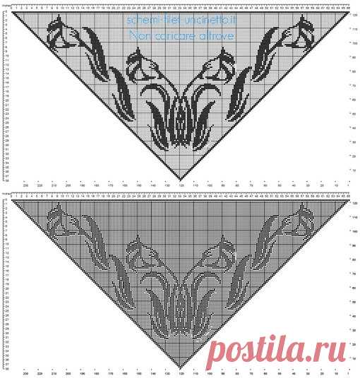 Филейные схемы для вязания треугольных шалей крючком