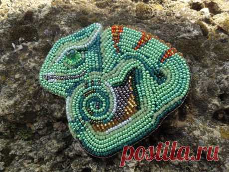 Брошь &quot;Хамелеон&quot; | biser.info - всё о бисере и бисерном творчестве