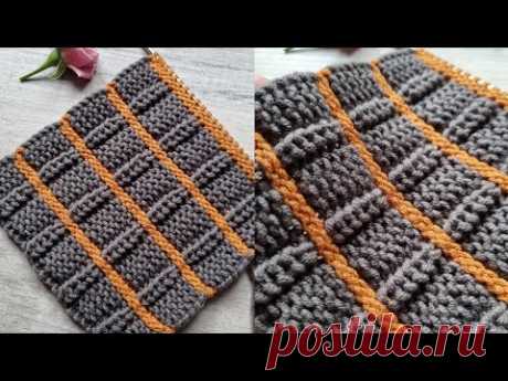 Стильная клетка❤️🍭🧶 вяжем спицами. knitting pattern.