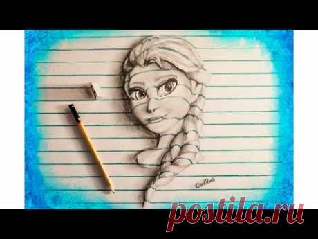 Как нарисовать Эльза 3D рисунок.How to draw Elsa 3D drawing.