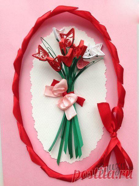 ​Весенняя открытка в технике квиллинга: мастер-класс