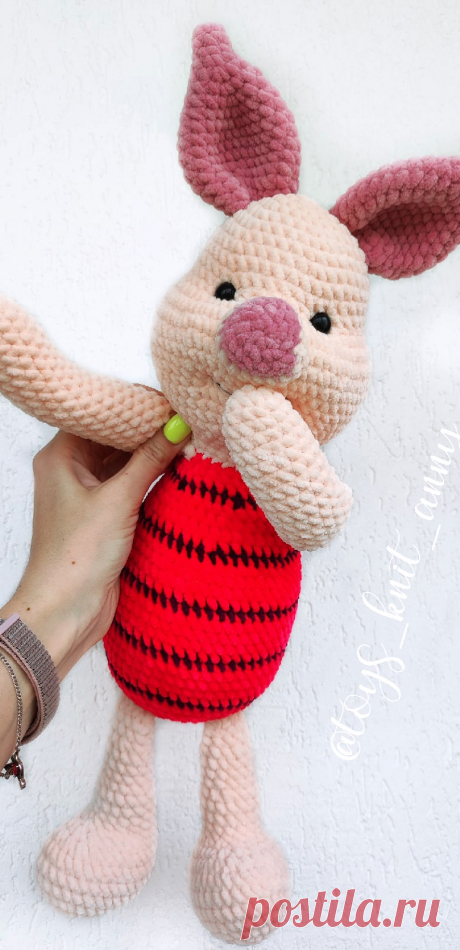 PDF Хрюша крючком. FREE crochet pattern; Аmigurumi animal patterns. Амигуруми схемы и описания на русском. Вязаные игрушки и поделки своими руками #amimore - большая свинка из плюшевой пряжи, плюшевый Пятачок из мультфильма про Винни Пуха, свинья, поросёнок.