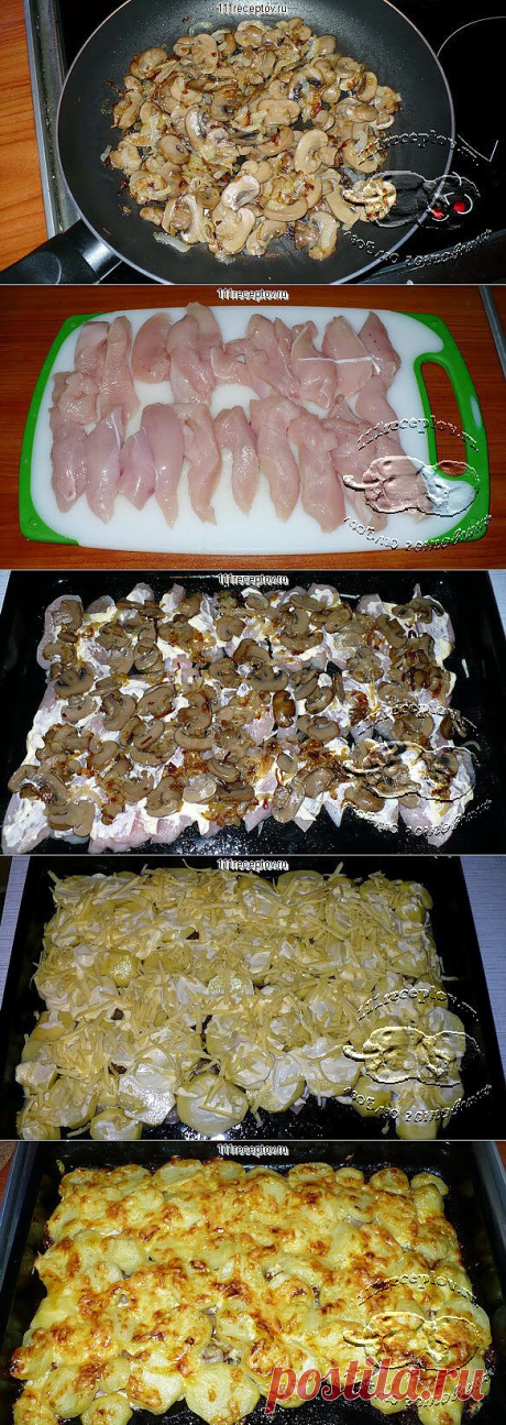 Курица запеченная с грибами и картофелем | Ваши любимые рецепты
