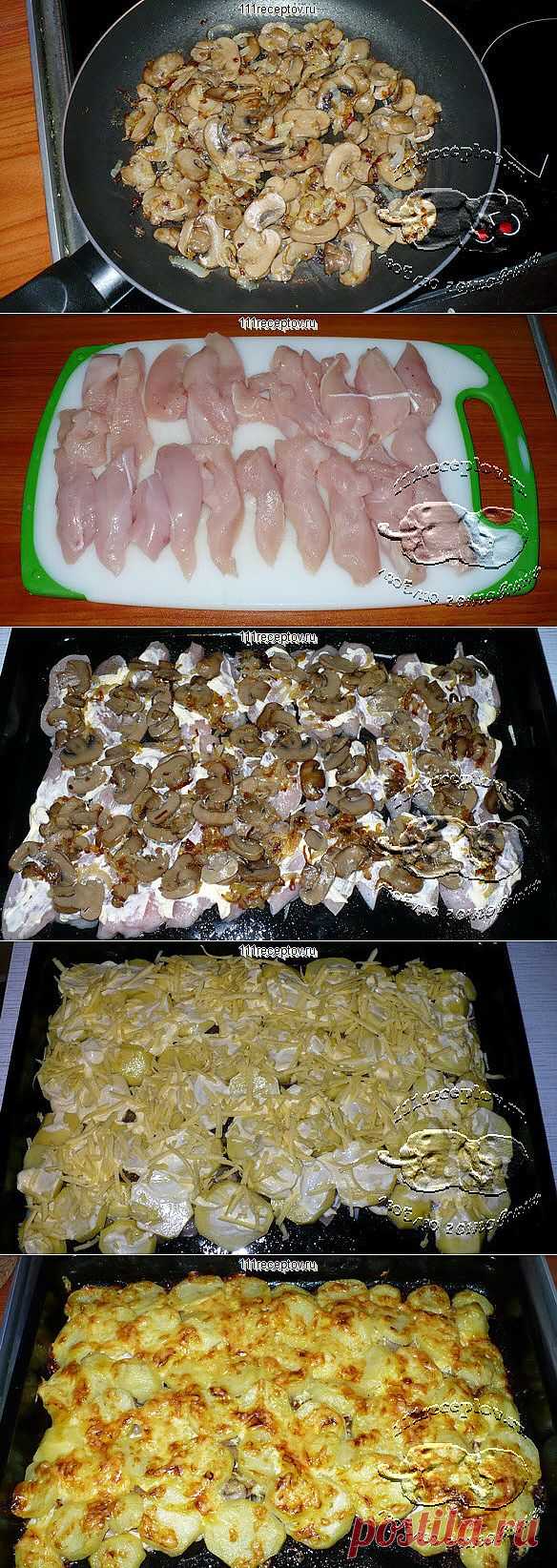 Курица запеченная с грибами и картофелем | Ваши любимые рецепты