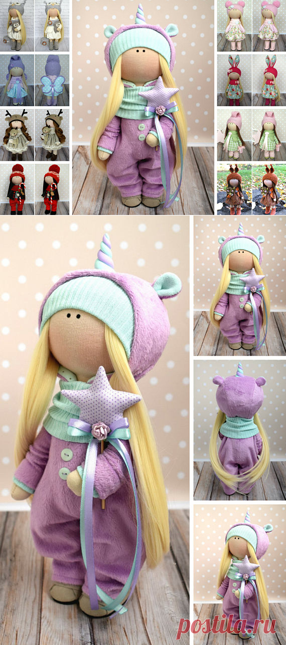 Unicorn Art Doll Handmade Soft Doll Fabric Rag Doll Textile