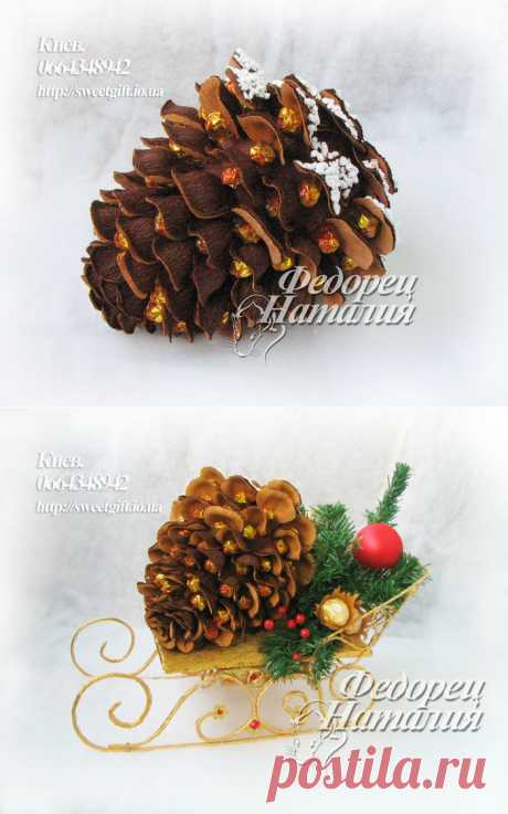 Шишка из конфет и гофрированной бумаги – мастер-класс Наталии Федорец.