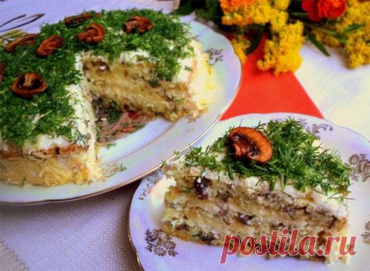 Грибной бисквитный закусочный тортик — Сад Заготовка