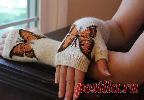 Orange Butterfly Fingerless Gloves pattern by Kimberly Porter