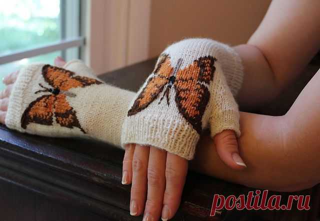 Orange Butterfly Fingerless Gloves pattern by Kimberly Porter