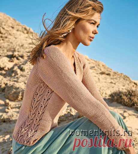 Пуловер с ажурными боковыми вставками. Спицами. / womanknits.ru
