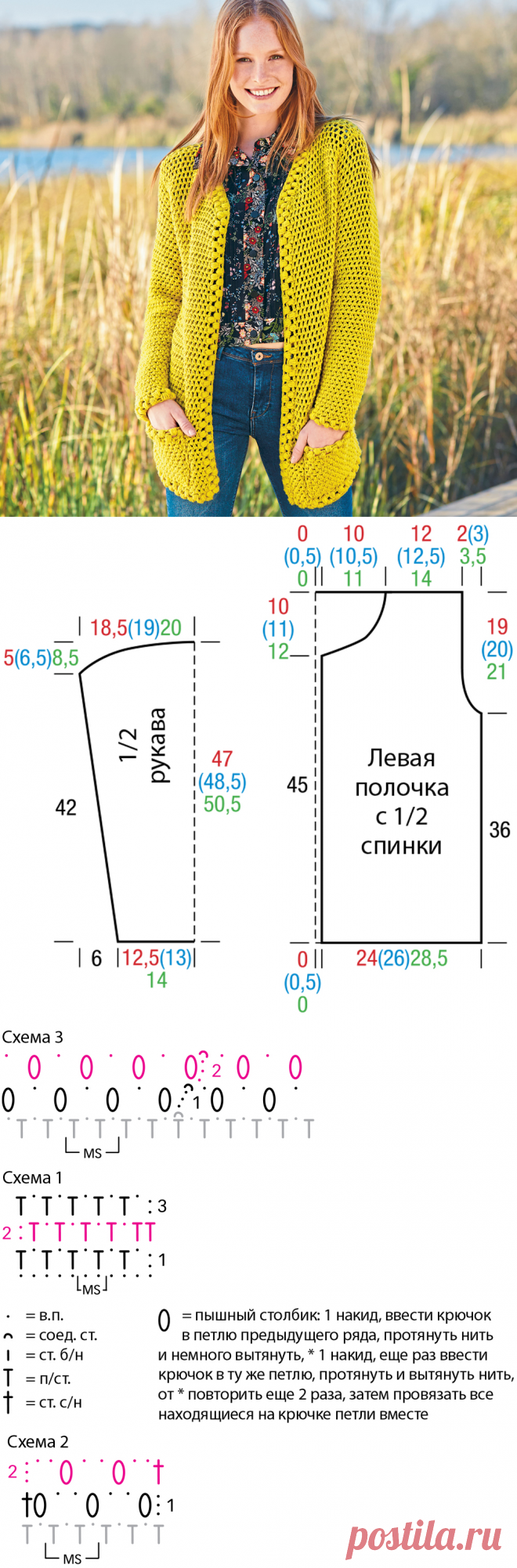 Желтый кардиган с ажурным узором.