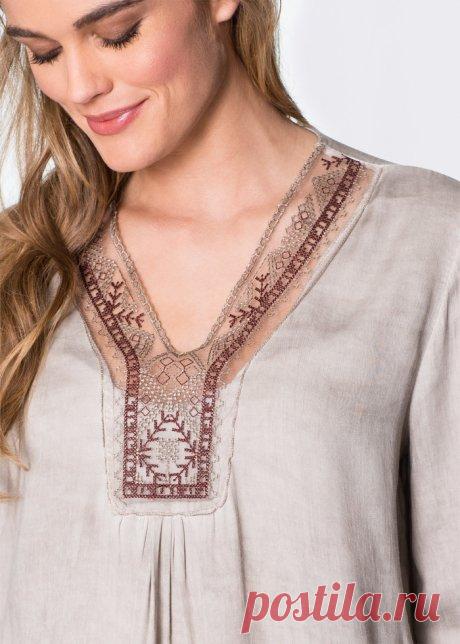 Блузка с кружевной вставкой серо-коричневый - Для женщин - RAINBOW - bonprix.ru