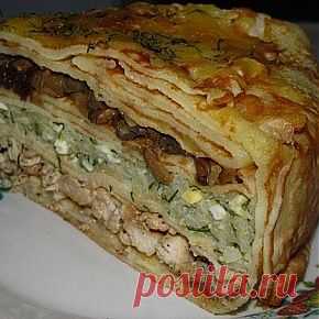 Курник из блинов с тремя начинками..