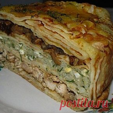 Курник из блинов с тремя начинками..