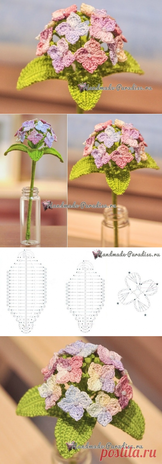 Цветы гортензии крючком. Схема - Handmade-Paradise