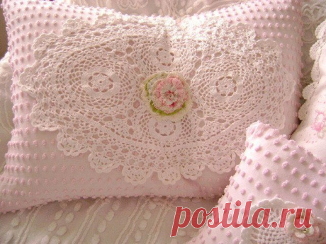 Урожай шениль Перо подушки - Sweet Baby PINK Синель, Белый Лин ...