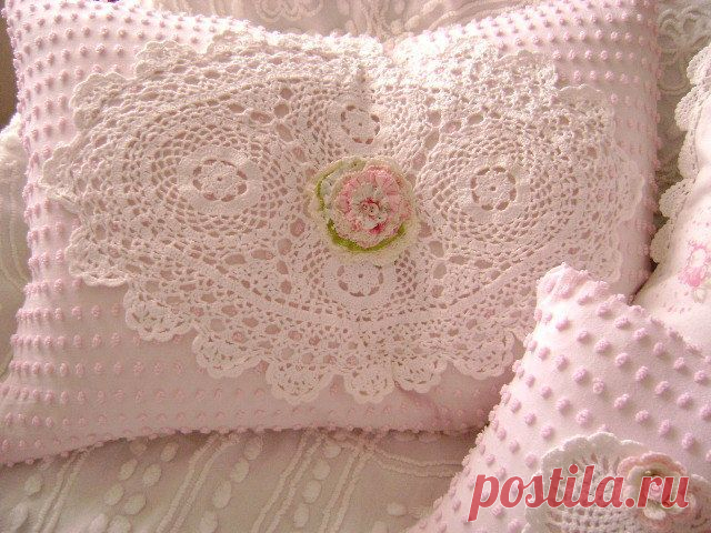 Урожай шениль Перо подушки - Sweet Baby PINK Синель, Белый Лин ...