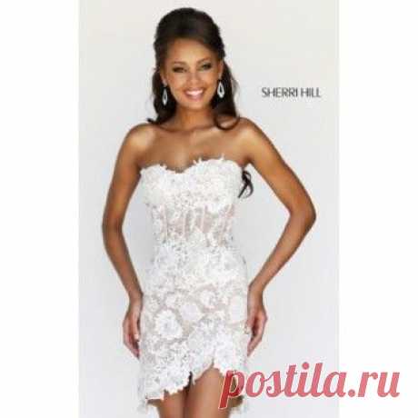 Sherri Hill White Nude Short Dress 11054