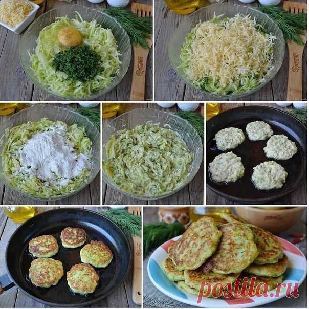 КАБАЧКОВЫЕ ОЛАДЬИ С СЫРОМ И ЗЕЛЕНЬЮ

Ингредиенты:
Кабачок — 1 Штука
Сыр твердый — 100 Грамм
Яйцо — 1 Штука
Укроп — 1 Пучок
Мука — 3 Ст. ложки
Соль — По вкусу
Перец черный молотый — По вкусу
Растительное масло — По вкусу (для жарки)

Как приготовить:

1. Подготовьте продукты. Вымойте кабачок, срежьте кончики. Зелень сполосните, порежьте мелко. Натрите сыр на мелкой терке.
2. Кабачок натрите на крупной терке, отожмите сок.
3. Добавьте яйцо, зелень, соль, перец черный молотый...
