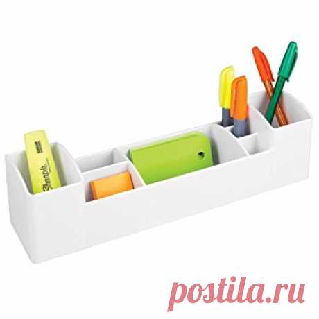 Amazon.com: офис mDesign поставки Организатор стол для ножниц, ручки, фломастеры, маркеры, скотч - 8 отсеков, Белый: офисные продукты