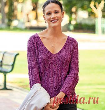 Пуловер цвета фуксии - схема вязания спицами. Вяжем Пуловеры на Verena.ru