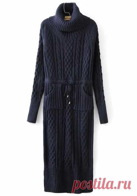 Navy Blue Plain Drawstring Pullover