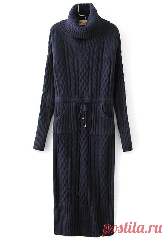Navy Blue Plain Drawstring Pullover
