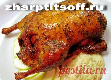 Утка, обмазанная медом, чесноком, запеченная с яблоками