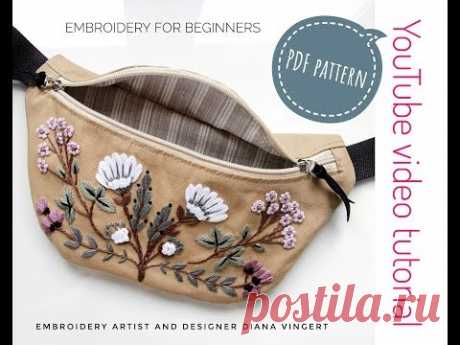 Waist bag with hand embroidery Wild Flowers tutorial