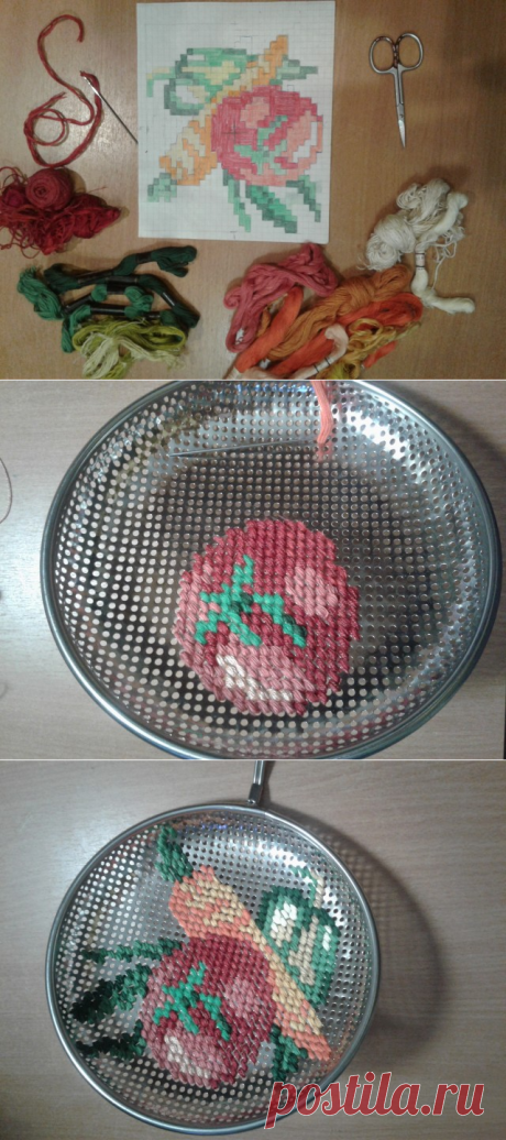 Вышивка на дуршлаке