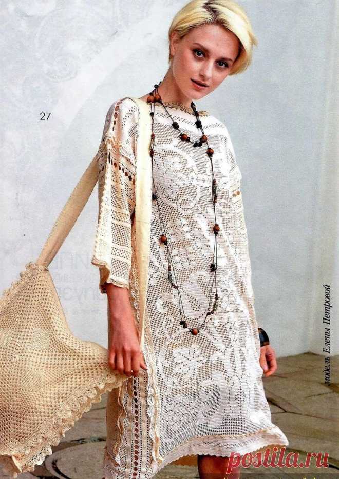 ️Платье туника в филейной технике.