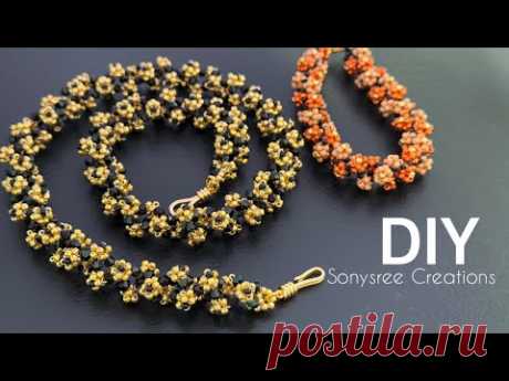 Golden Garden Necklace || How to make beaded necklace &amp; Bracelet || Daisy flower necklace
