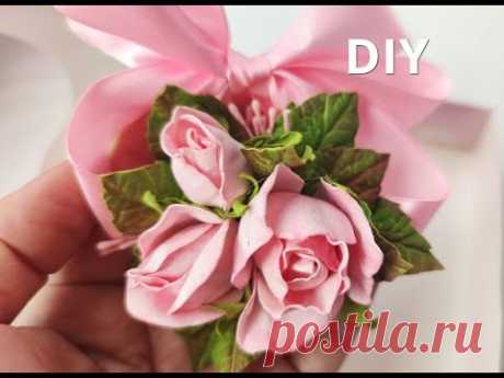 Бутоньерка с маленькими розами из фоамирана DIY Алла Шворак