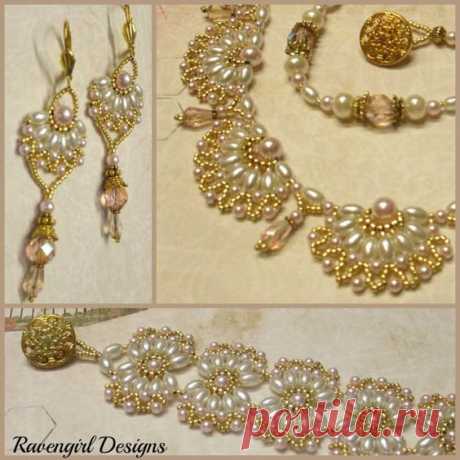 VINTAGE LACE Beaded Pearl Crystal Necklace, Ivory Pearls, Pink Crystals, Boho Vintage Victorian Style Handmade Jewelry by Ravengirl Design