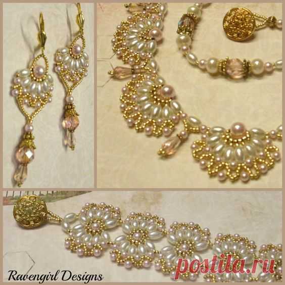 VINTAGE LACE Beaded Pearl Crystal Necklace, Ivory Pearls, Pink Crystals, Boho Vintage Victorian Style Handmade Jewelry by Ravengirl Design