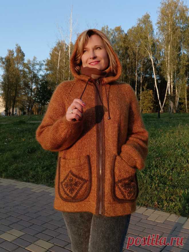 Осенняя куртка с капюшоном. Хотите себе такую? | Людмила Пряжевская творчество на спицах | Дзен