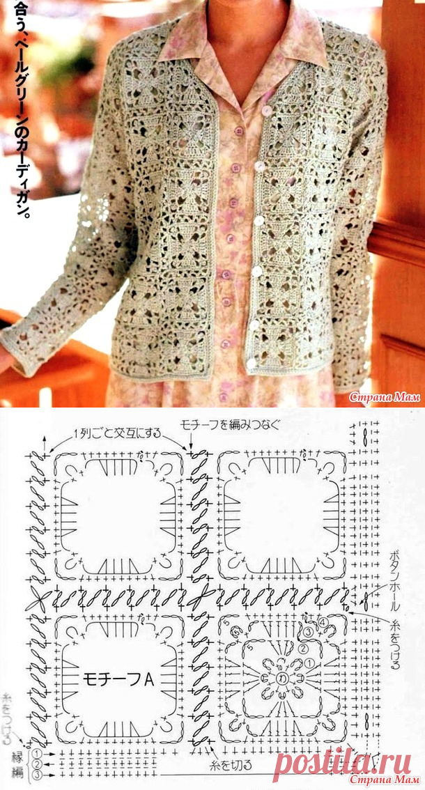 Льняной ажурный жакет из квадратных мотивов. Крючок. - ВЯЗАНАЯ МОДА+ ДЛЯ НЕМОДЕЛЬНЫХ ДАМ - Страна Мам