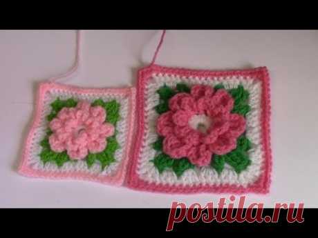 Haken - tutorial: granny square met 3D bloem