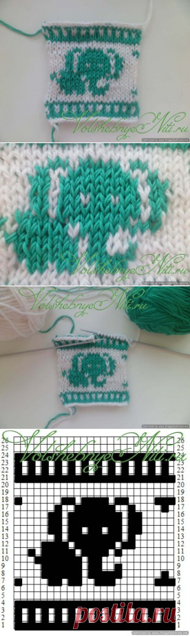 Жаккардовый узор для детских вещей "Слоник". Схема вязания.