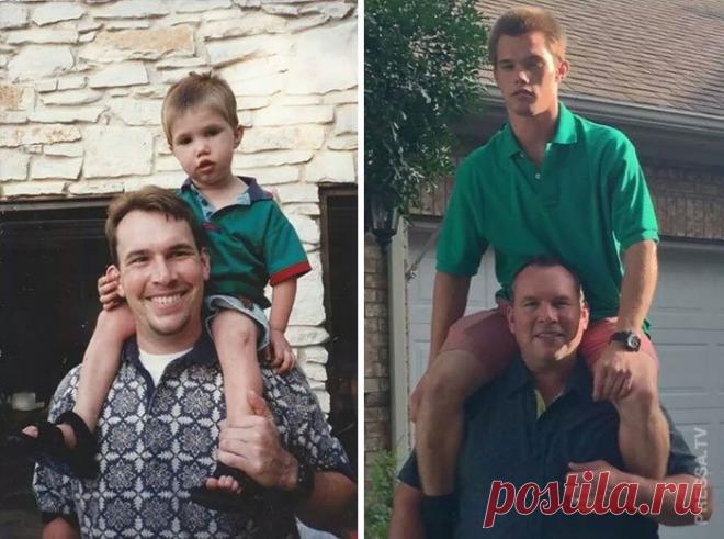 Воссоздание семейных фото спустя много лет. Это весело!