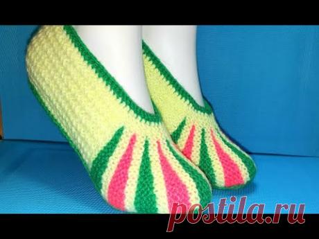 #439 ЯРКИЕ ТАПОЧКИ ЧАСТИЧНЫМ ВЯЗАНИЕМ. МАСТЕР КЛАСС.