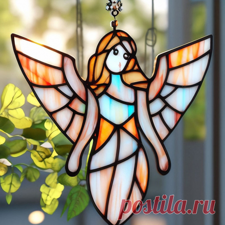 Red Heart Angel Stain Glass, Angel Suncatcher colgante ventana ornamento jardín regalo memoria arte decoración pintada a mano hermosas piezas bautizo - Etsy Chile
