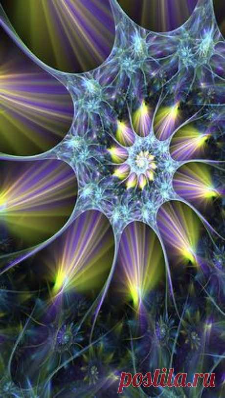 Beautiful 3D Abstract Blue Purple Yellow Fractal  iPhone Wallpaper
