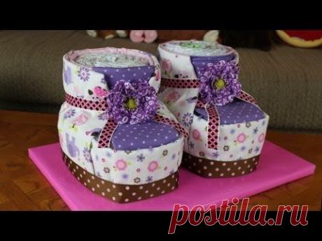 Ботиночки из памперсов Diaper Cake Baby Booties (How To Make) - YouTube