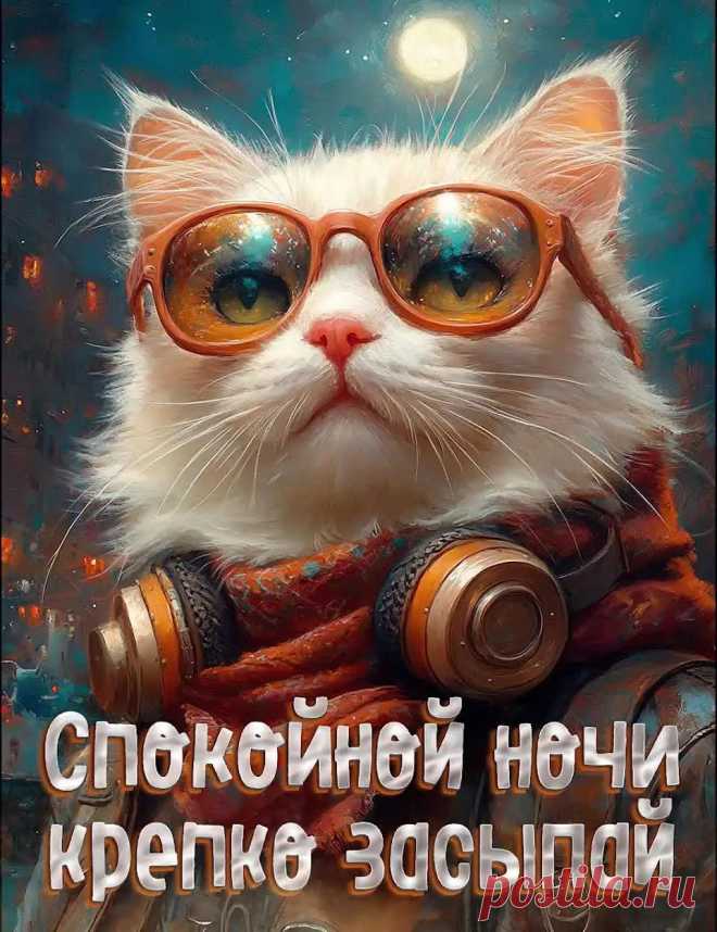 Картинка спокойной ночи крепко засыпай с котиком