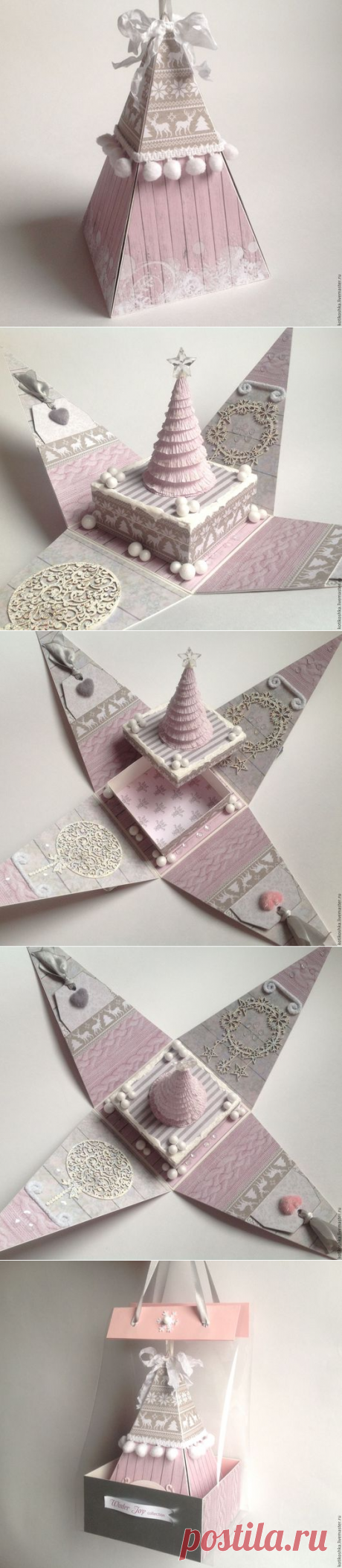 Купить Коробочка Magic Box Нежный снежный Новый год! - бледно-розовый, белый, серый